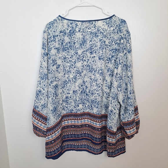 Zac & Rachel Bundle Of 2 Orange Blue Aztec Multicolor Flowy Boho Blouses Sz 3X - Picture 4 of 13